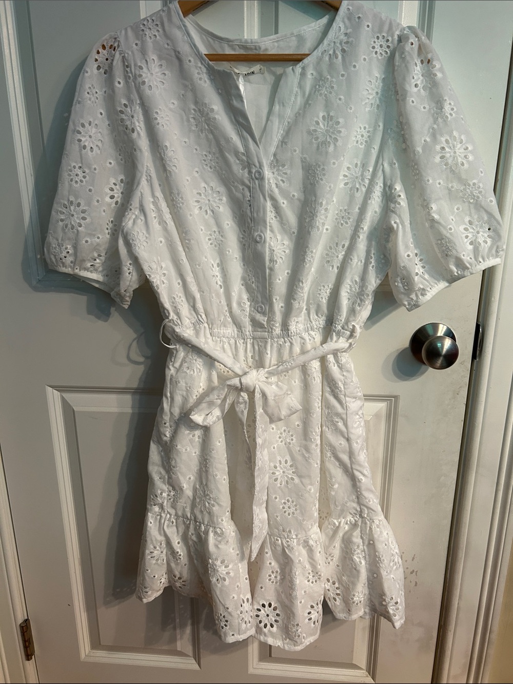 Grace Karin White Eyelet Tie-Waist Dress